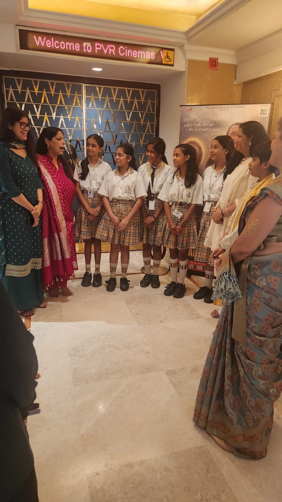 Isha Saini speaking with schoolchildren at PVR Cinemas, Vasant Kunj