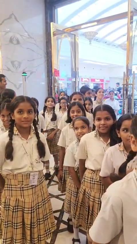 Schoolgirls arriving in the PVR lobby for the Hanuman Ansh screening